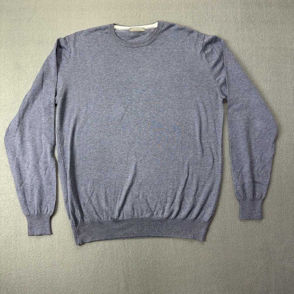 Filippo De Laurentiis Mens Crew Neck Sweater Size 52‎ Cotton Cashmere Blend Blue